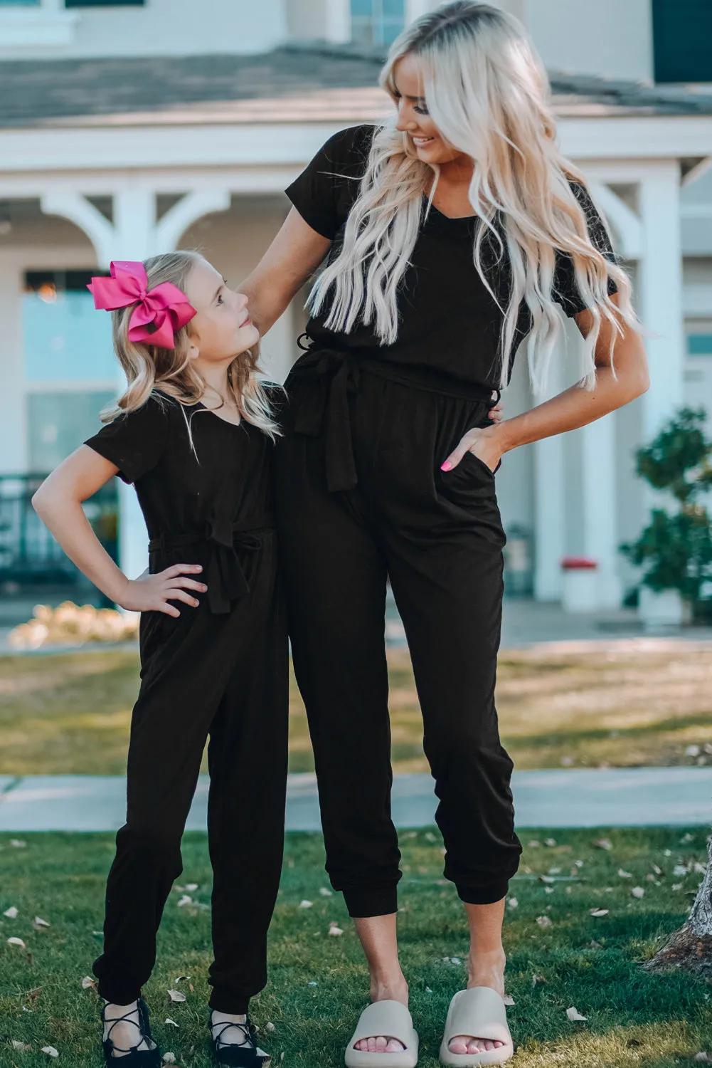 Black Short Sleeve Jogger Jumpsuit with Belt