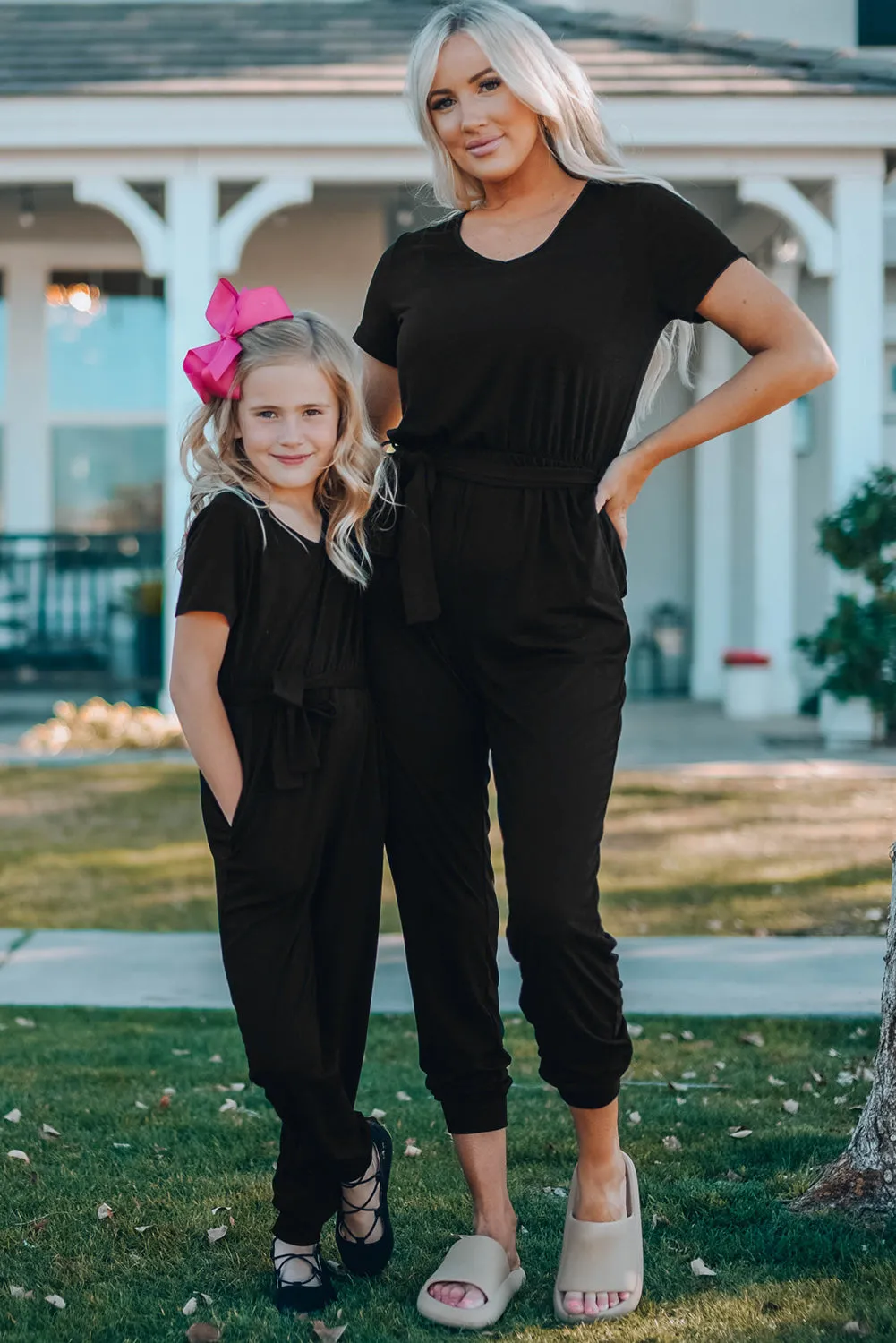 Black Short Sleeve Jogger Jumpsuit with Belt
