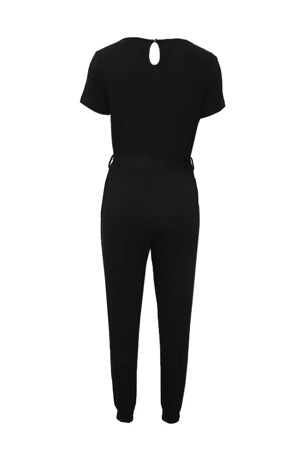 Black Short Sleeve Jogger Jumpsuit with Belt