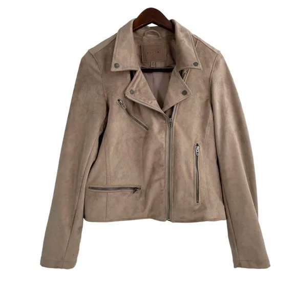 BLANK NYC Faux Suede Moto Zip Jacket Shroom Womens Size large