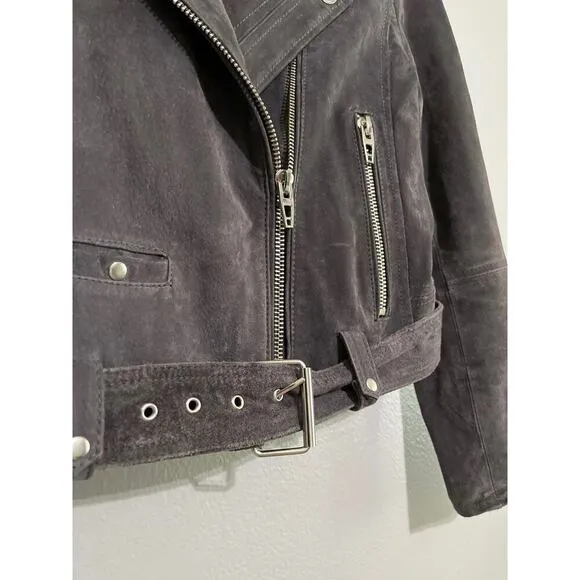 Blank NYC Gray Suede Leather Moto Biker Jacket Belted Boxy Size Medium