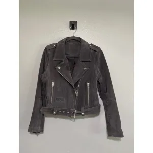 Blank NYC Gray Suede Leather Moto Biker Jacket Belted Boxy Size Medium