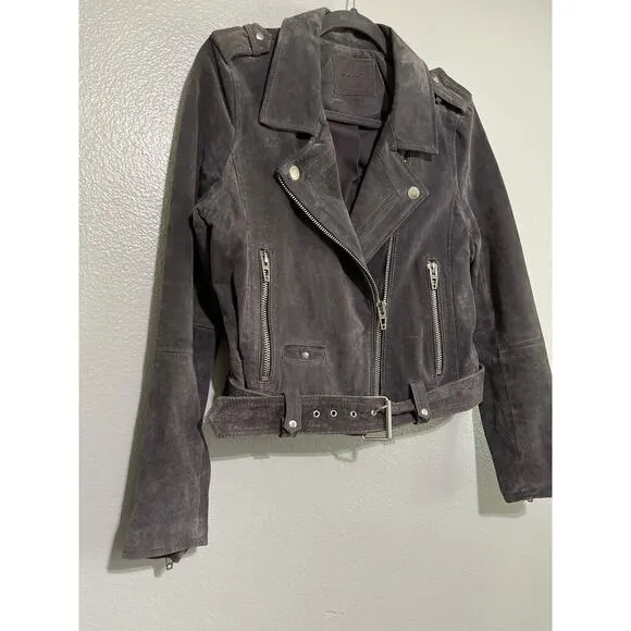 Blank NYC Gray Suede Leather Moto Biker Jacket Belted Boxy Size Medium