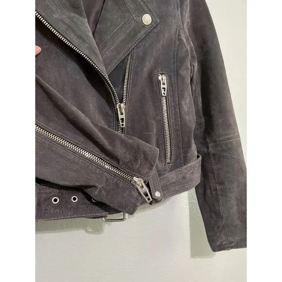 Blank NYC Gray Suede Leather Moto Biker Jacket Belted Boxy Size Medium