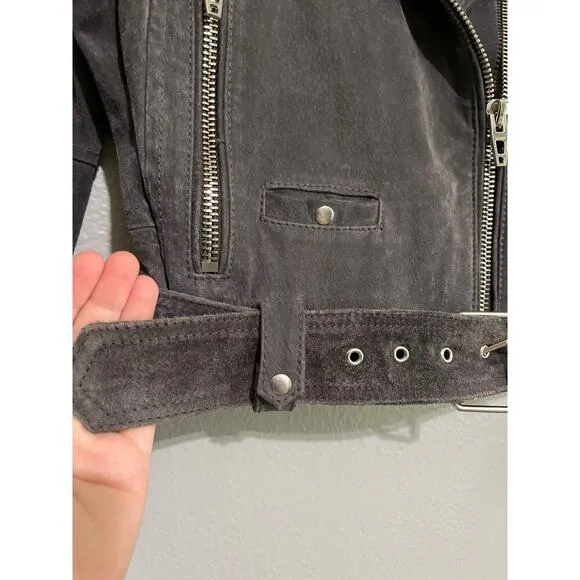 Blank NYC Gray Suede Leather Moto Biker Jacket Belted Boxy Size Medium