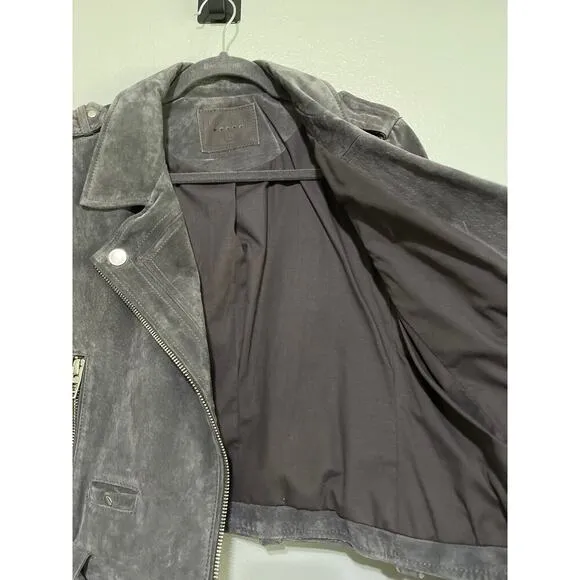 Blank NYC Gray Suede Leather Moto Biker Jacket Belted Boxy Size Medium