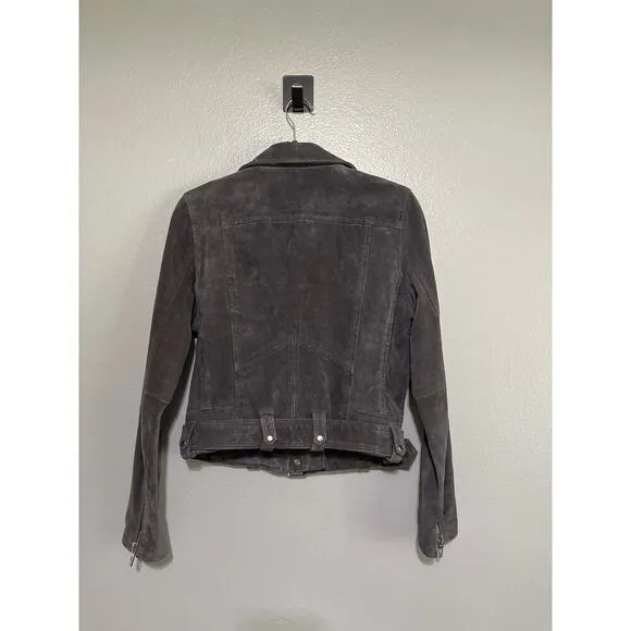 Blank NYC Gray Suede Leather Moto Biker Jacket Belted Boxy Size Medium
