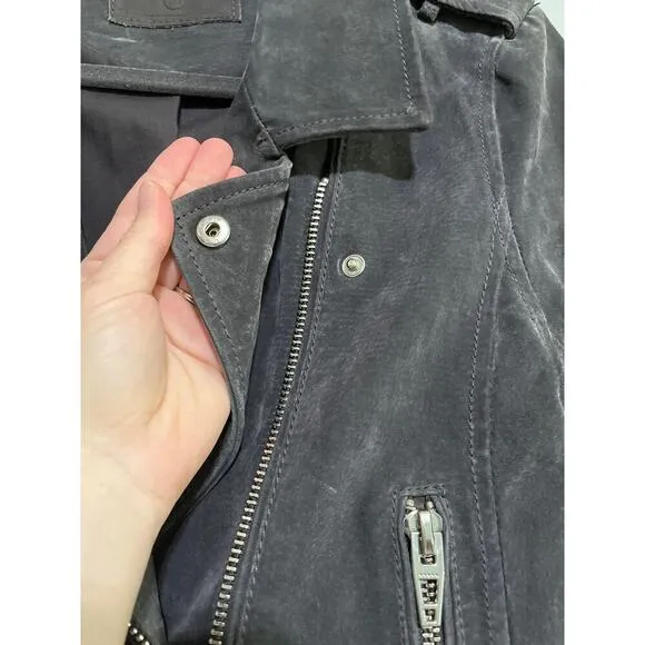Blank NYC Gray Suede Leather Moto Biker Jacket Belted Boxy Size Medium