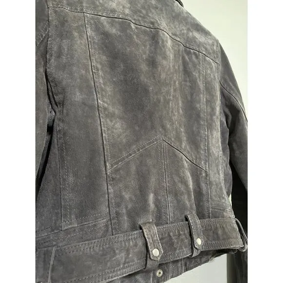Blank NYC Gray Suede Leather Moto Biker Jacket Belted Boxy Size Medium