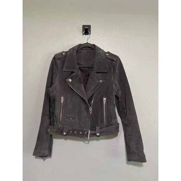 Blank NYC Gray Suede Leather Moto Biker Jacket Belted Boxy Size Medium