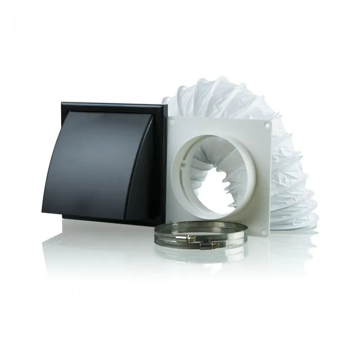 Blauberg DK-100-PVC-BLK Ventilation PVC Flexible Duct Cowled Wall Kit 4" 100mm Black