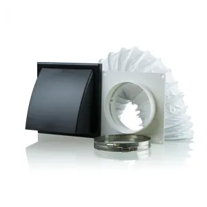 Blauberg DK-100-PVC-BLK Ventilation PVC Flexible Duct Cowled Wall Kit 4" 100mm Black