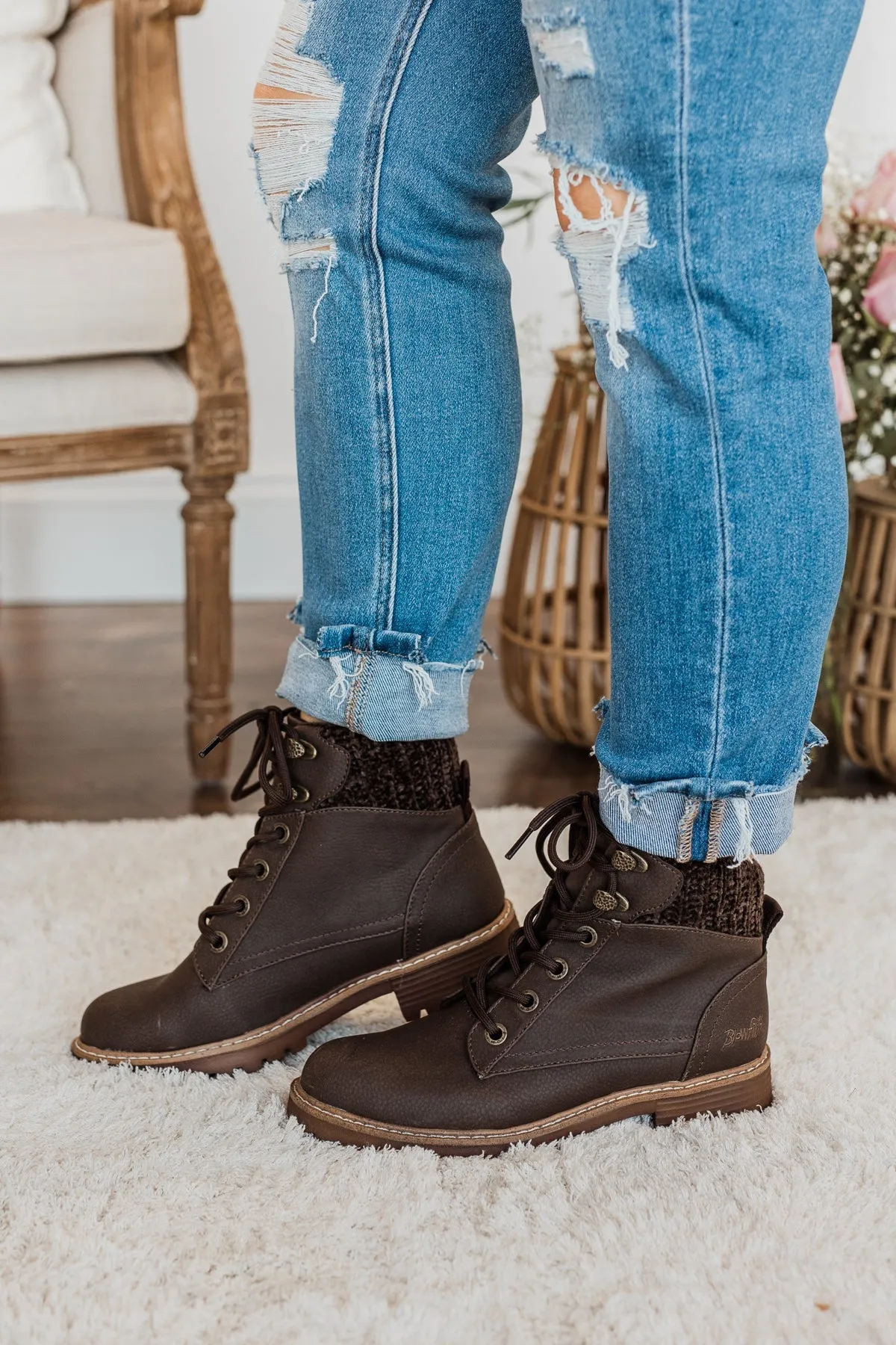 Blowfish Ruthey Booties- Chocolate Saddlerock & Vanity Knit
