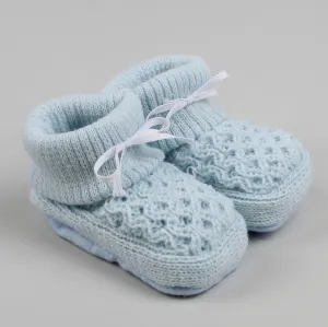 Blue Baby Booties with satin bow