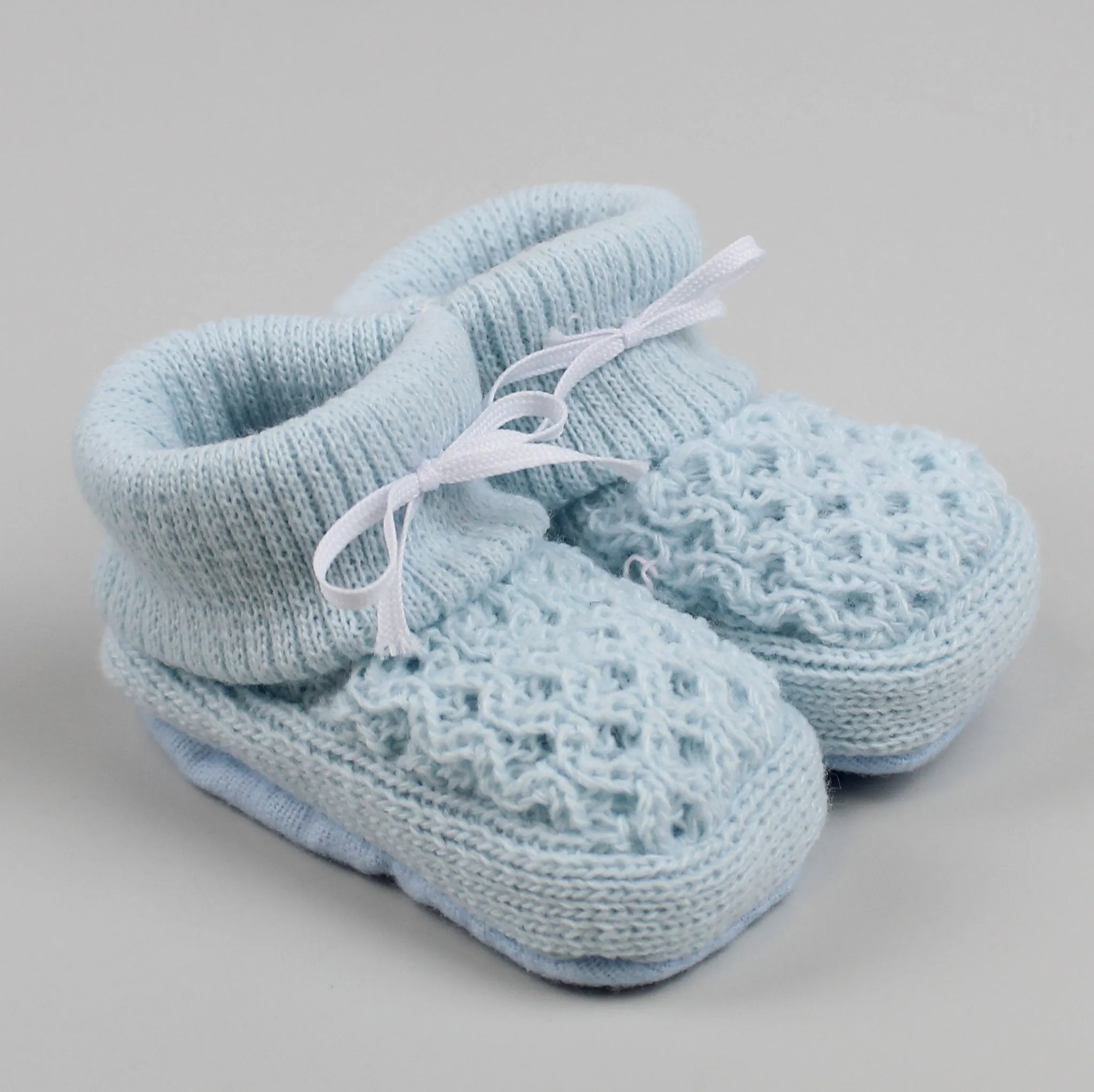 Blue Baby Booties with satin bow