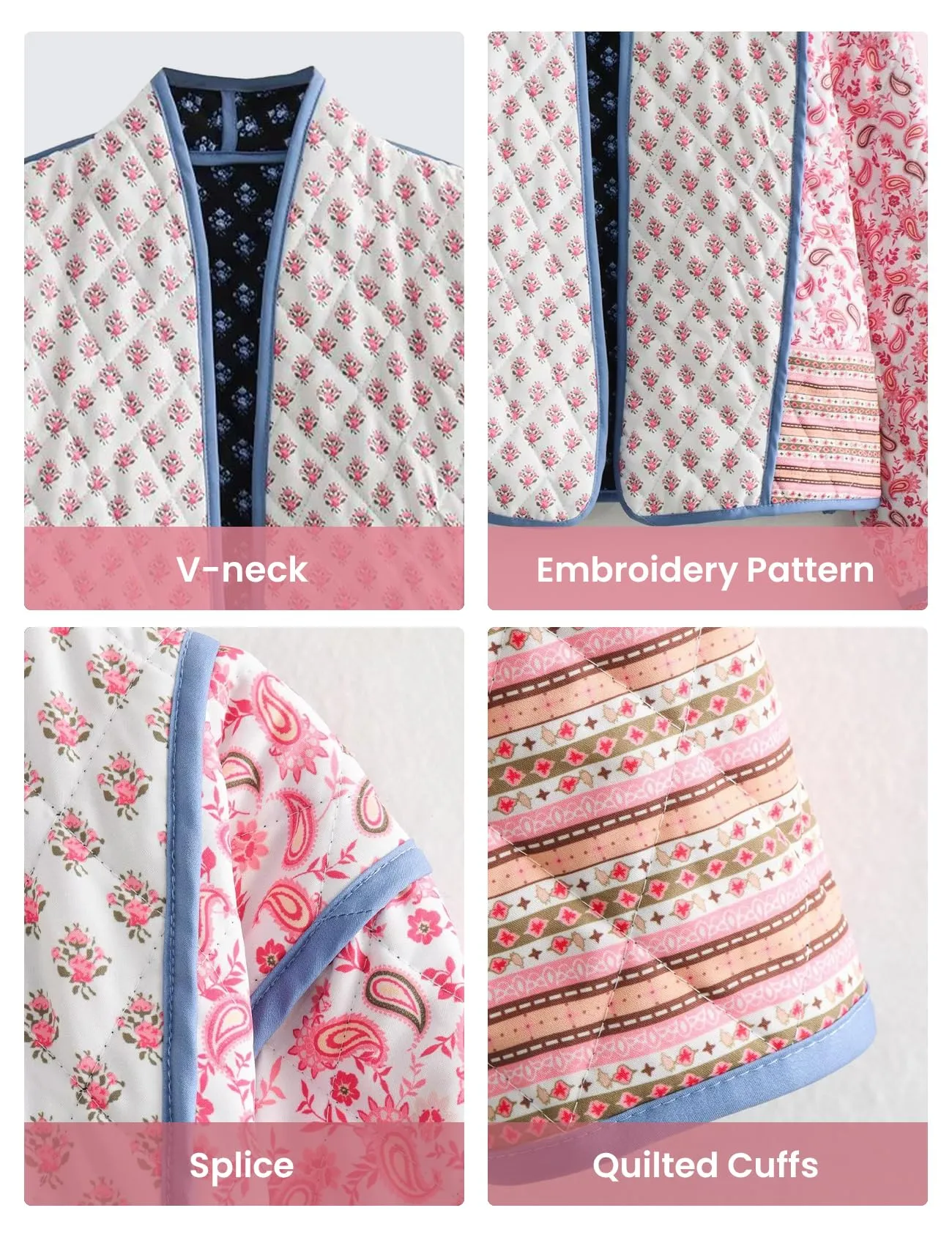 Boho Charm Reversable Pink Patched Quilted Jacket