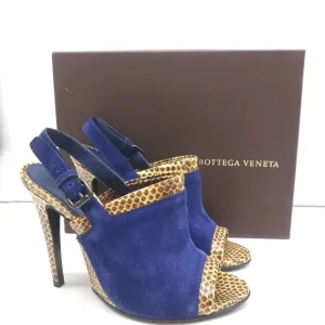 Bottega Veneta Slingback Sandals Navy Suede and Natural Snakeskin Size 39 NEW