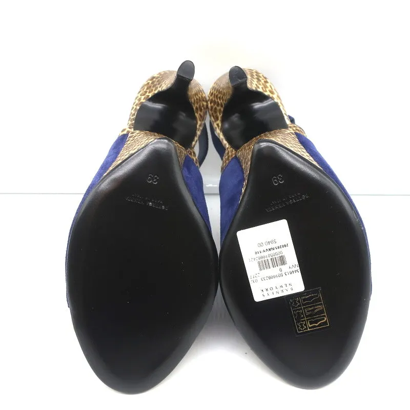 Bottega Veneta Slingback Sandals Navy Suede and Natural Snakeskin Size 39 NEW