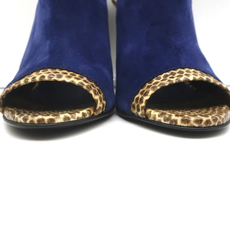 Bottega Veneta Slingback Sandals Navy Suede and Natural Snakeskin Size 39 NEW
