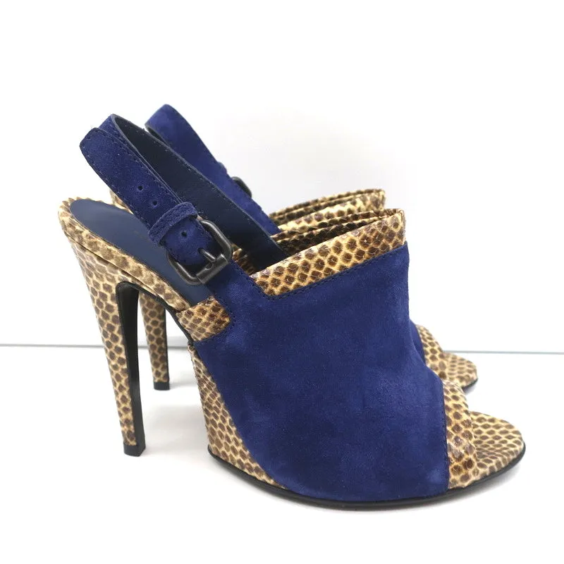 Bottega Veneta Slingback Sandals Navy Suede and Natural Snakeskin Size 39 NEW