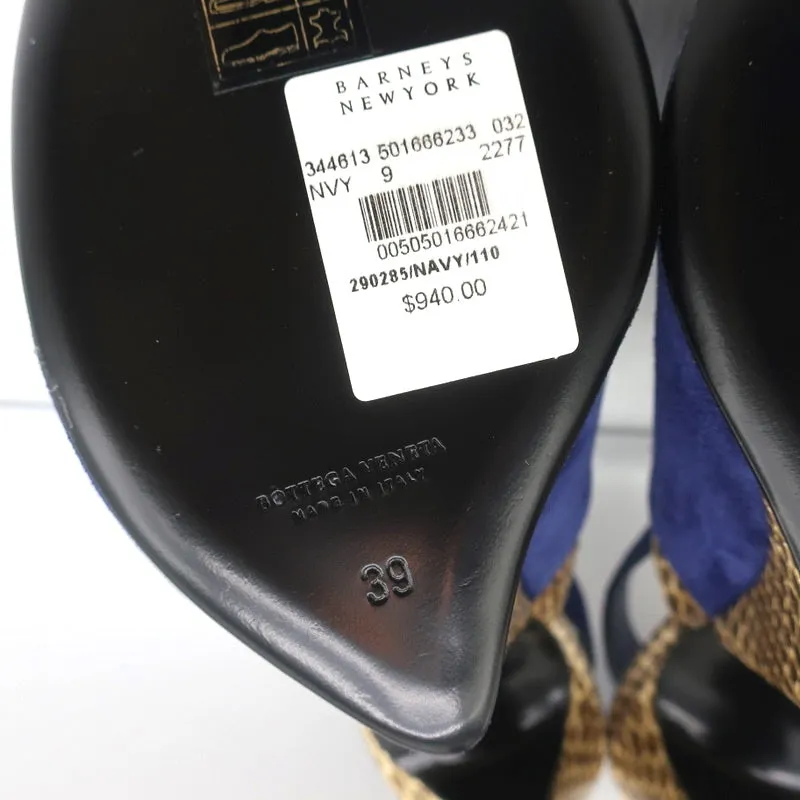 Bottega Veneta Slingback Sandals Navy Suede and Natural Snakeskin Size 39 NEW