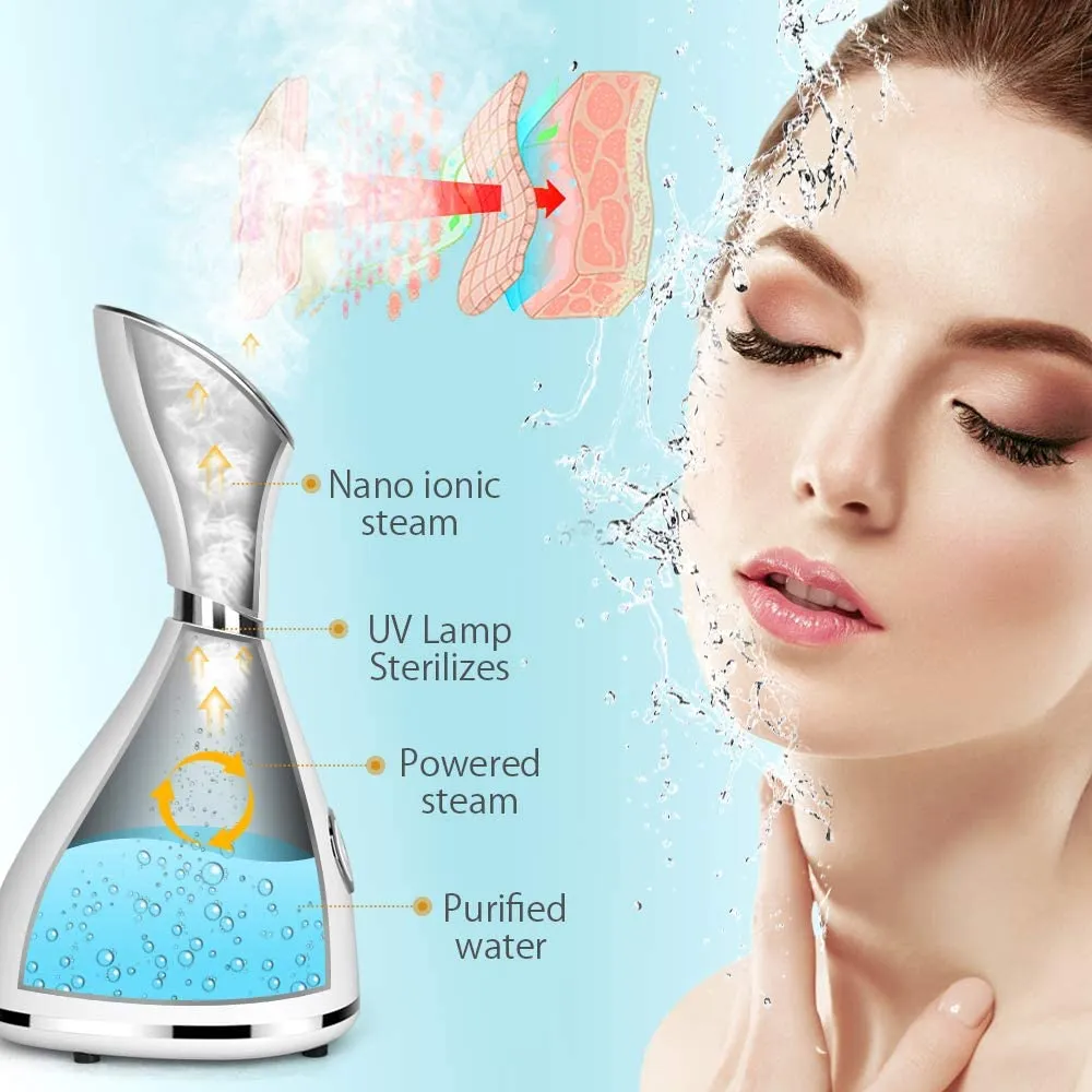 Brand new LONOVE Nano Ionic Facial Steamer Warm Mist Face Steamer for Women & Men! Moisturizes, Cleans Pores, Bonus Stainless Steel Skin Kit, box has slight damage!
