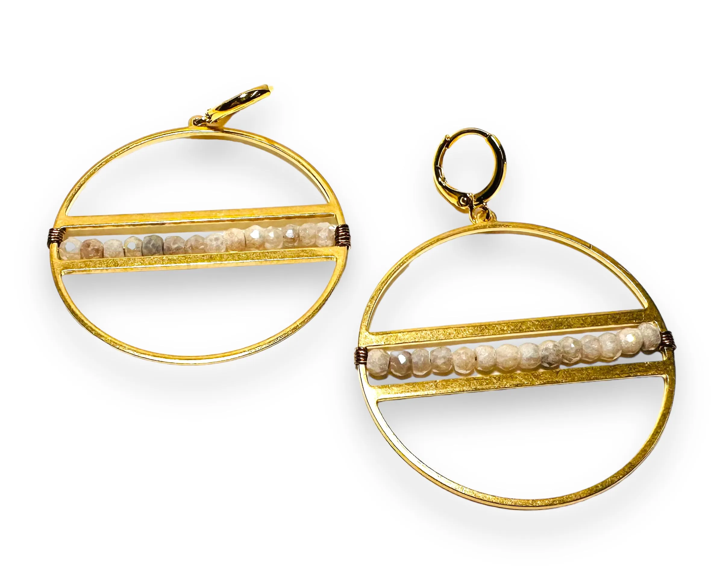 Brass Ring Gemstone Earrings/Pyrite Earrings/Hoops