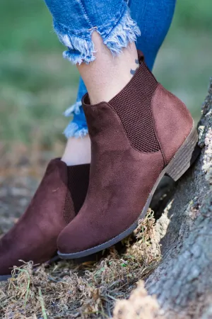 Brown Faux Suede Pull On Bootie