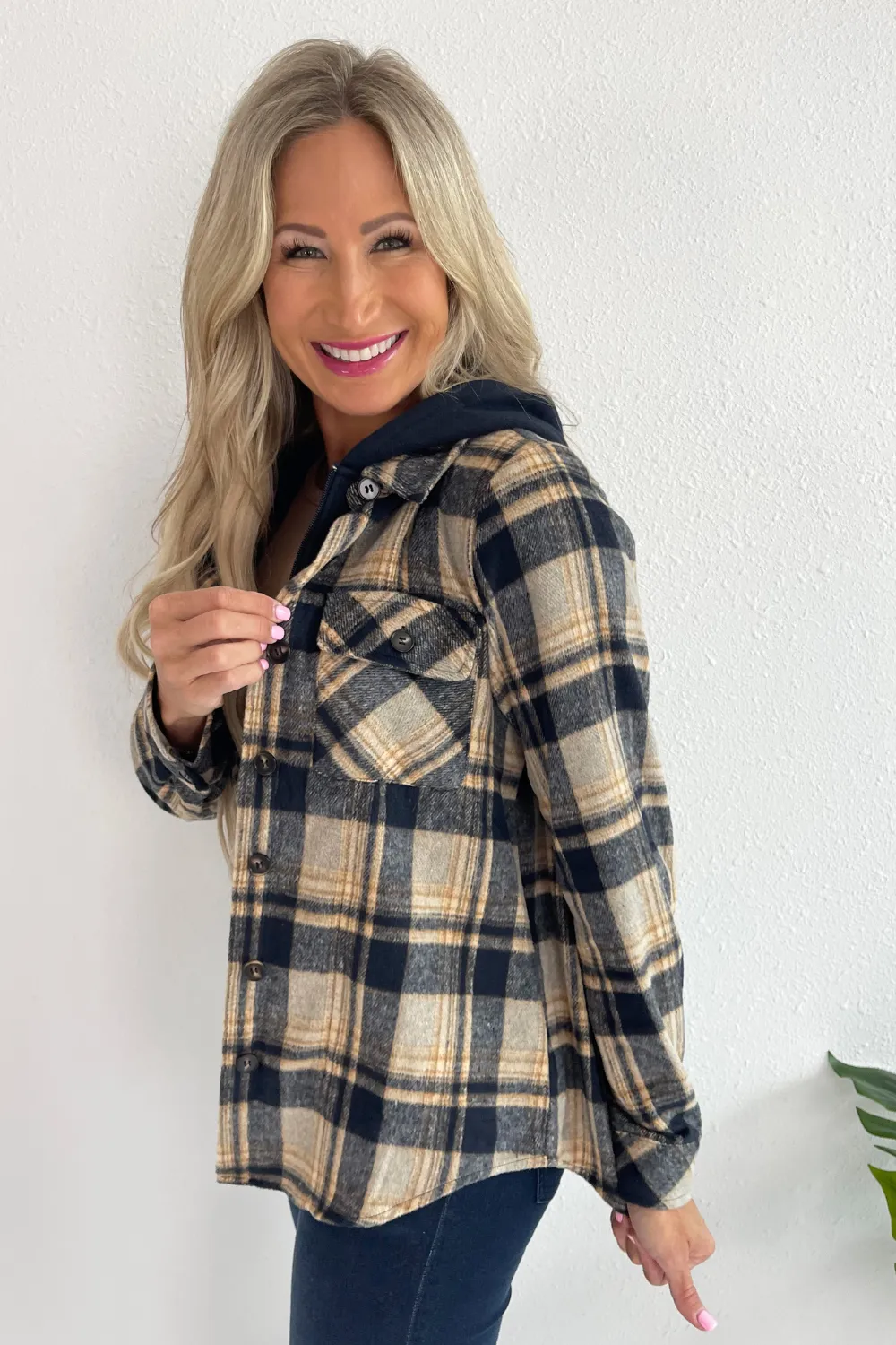 Button Down Shirt with Attached Zip Hoodie