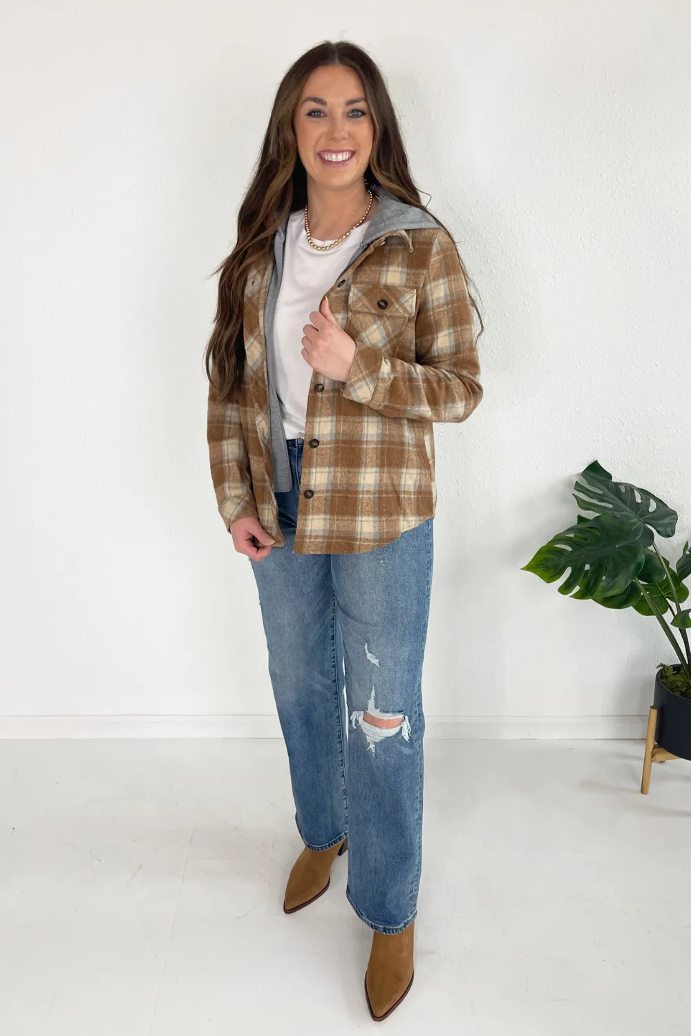 Button Down Shirt with Attached Zip Hoodie