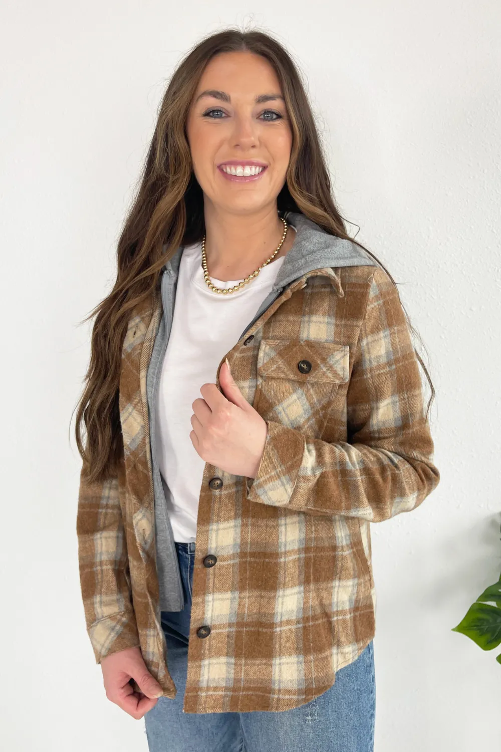 Button Down Shirt with Attached Zip Hoodie