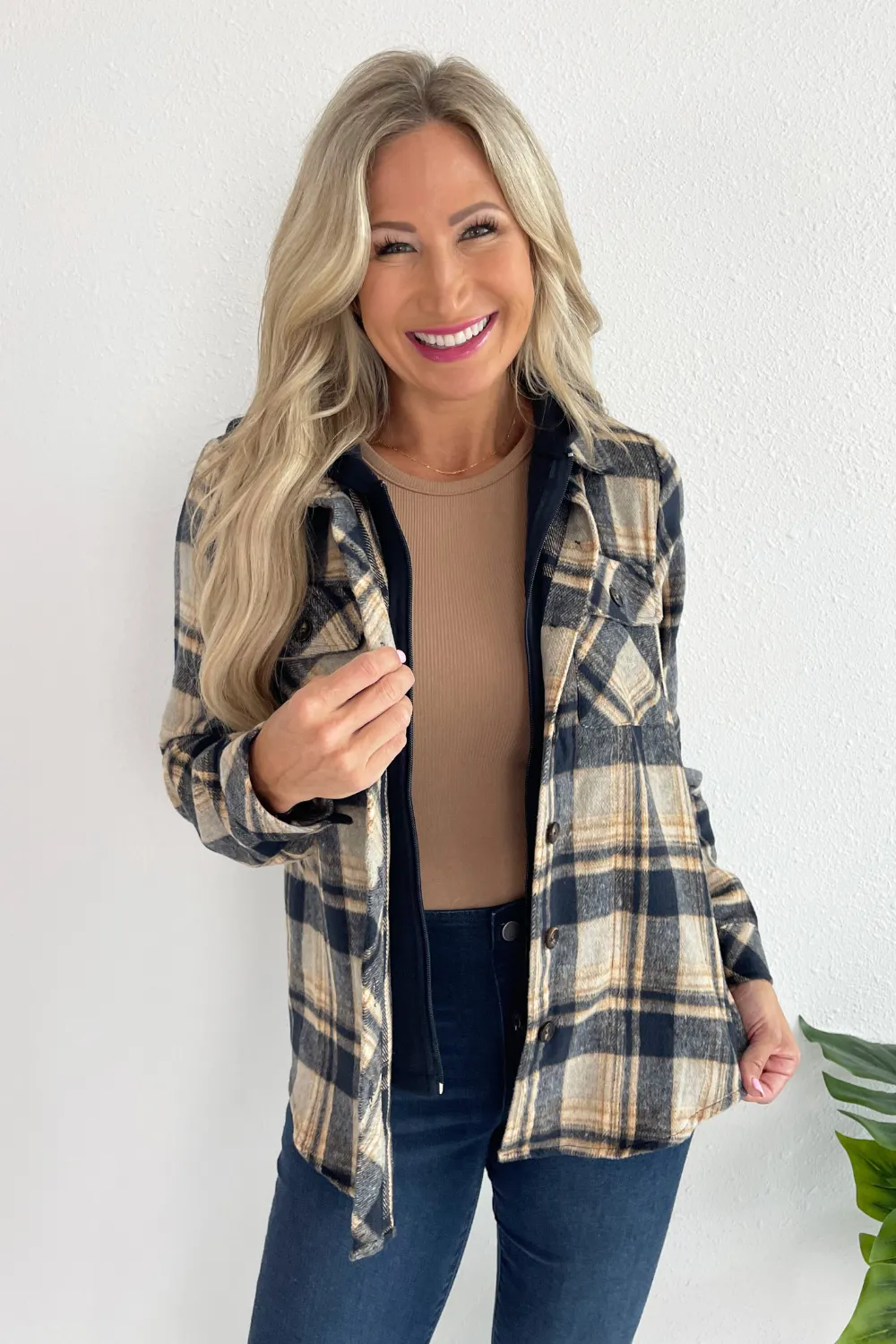 Button Down Shirt with Attached Zip Hoodie