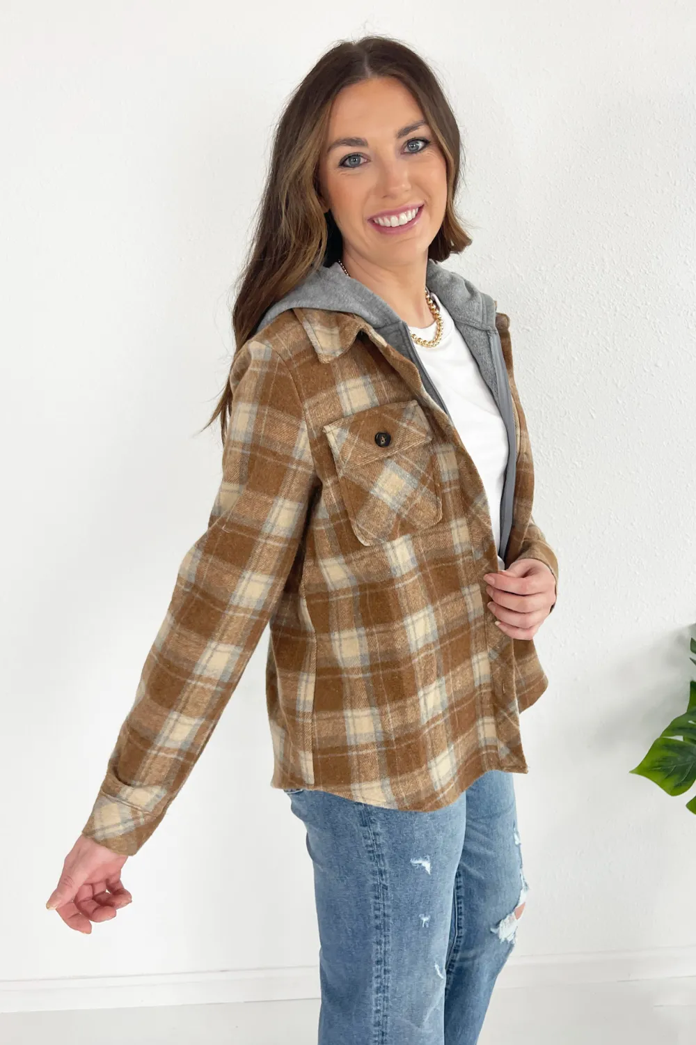 Button Down Shirt with Attached Zip Hoodie