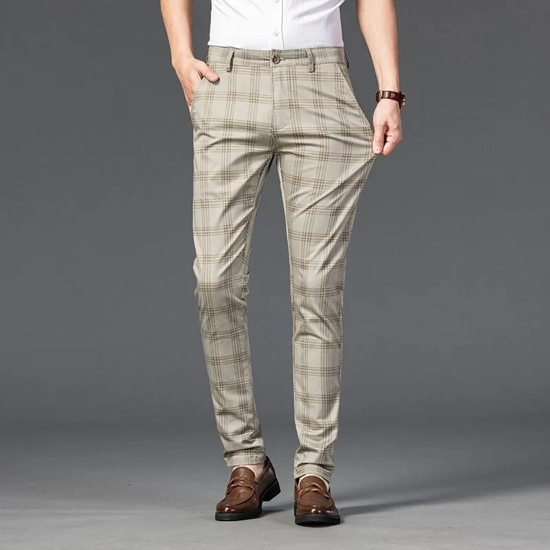 Calça Masculina Casual Xadrez Listrada