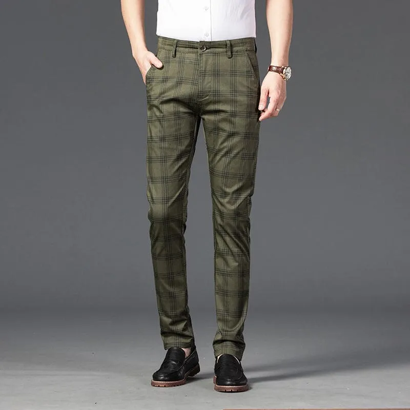 Calça Masculina Casual Xadrez Listrada