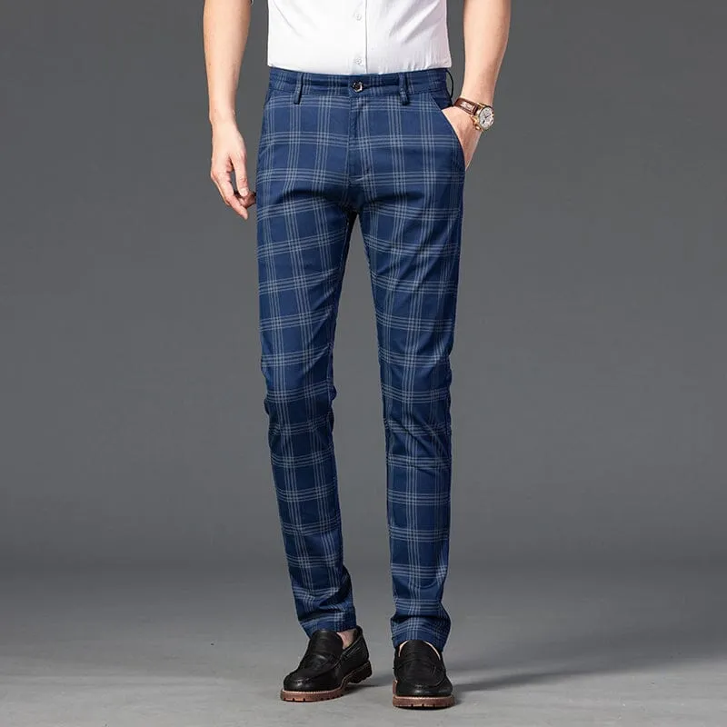 Calça Masculina Casual Xadrez Listrada