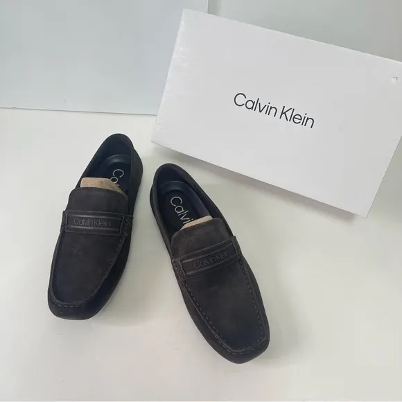 Calvin Klein Men Oliver Suede Driver In Brown Suede - New In Box - Reemoly