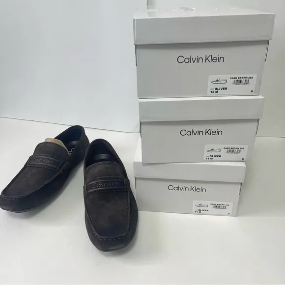 Calvin Klein Men Oliver Suede Driver In Brown Suede - New In Box - Reemoly