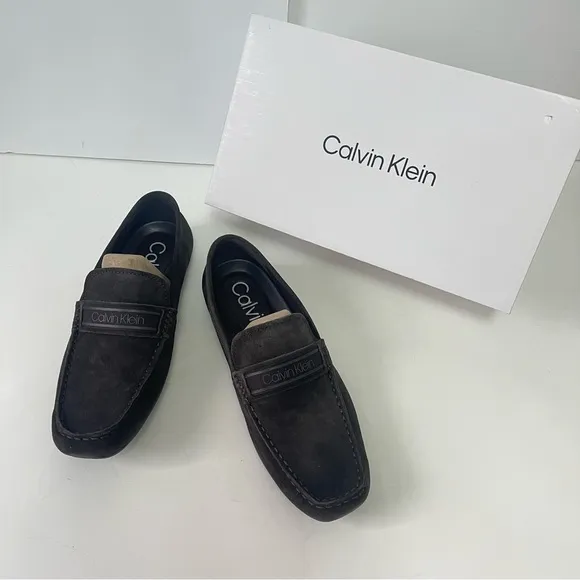 Calvin Klein Men Oliver Suede Driver In Brown Suede - New In Box - Reemoly