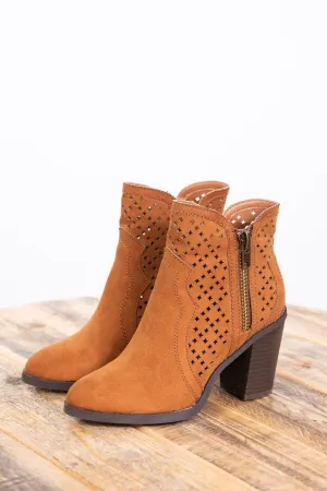 Camel Faux Suede Perforated Detail Bootie