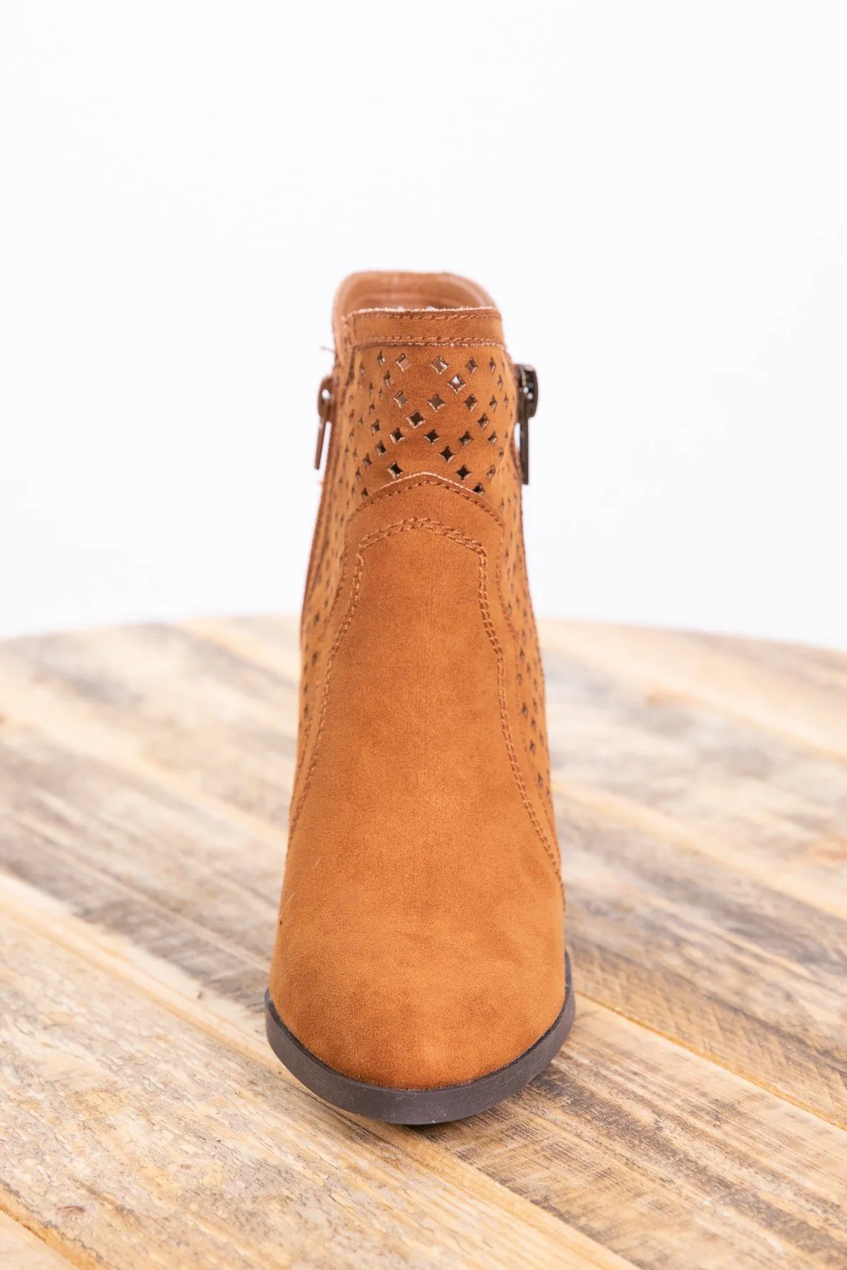 Camel Faux Suede Perforated Detail Bootie