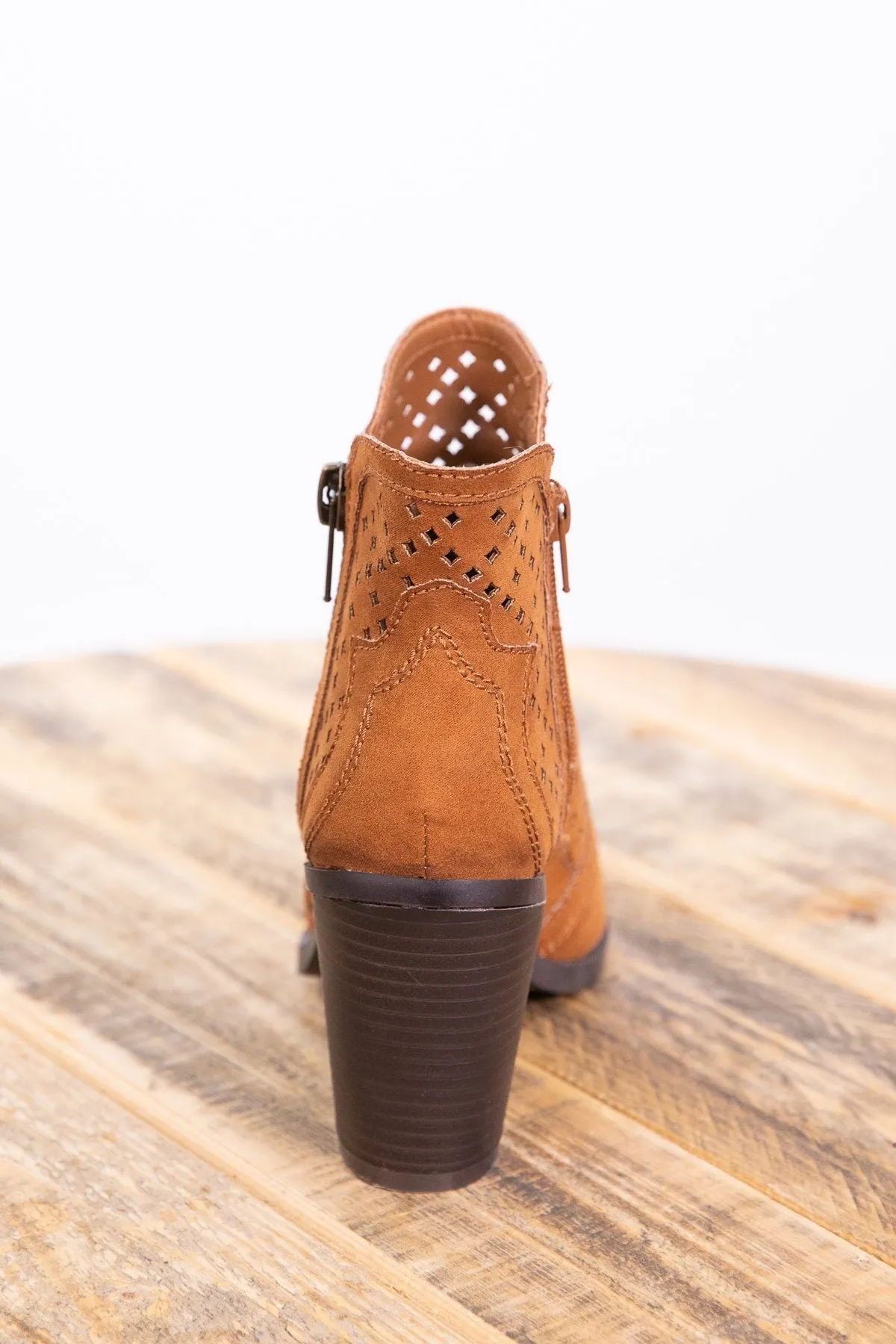 Camel Faux Suede Perforated Detail Bootie
