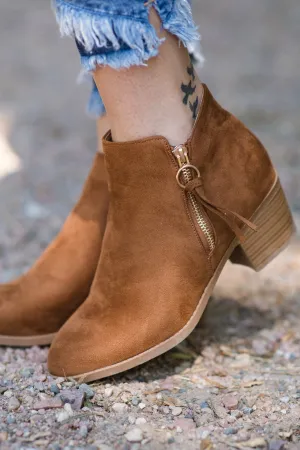 Camel Faux Suede Side Zip Booties