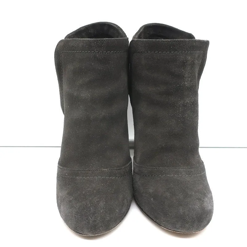 Chanel Chain-Trim Ankle Boots Dark Gray Glitter Suede Size 37 High Heel Booties