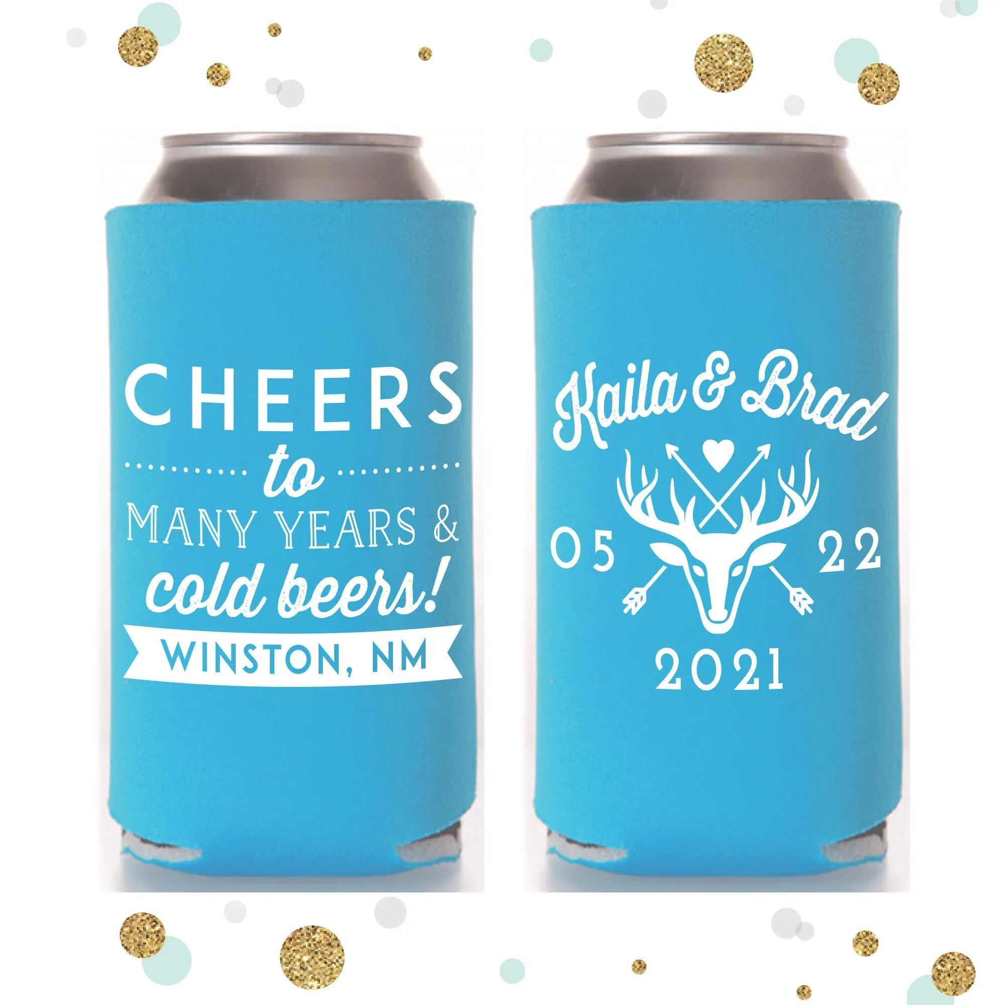 Cheers to Many Years - Slim 12oz Wedding Can Cooler #134S