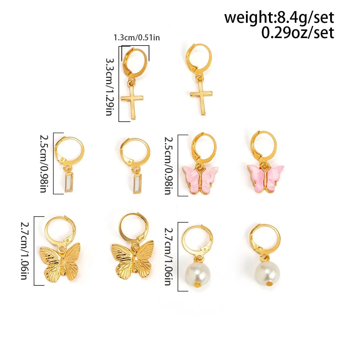 Chic 5 Pairs Butterfly Cross Pearl Dangle Earrings Set