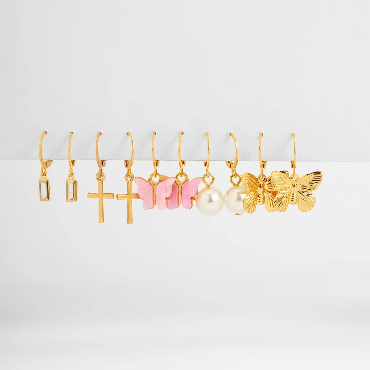 Chic 5 Pairs Butterfly Cross Pearl Dangle Earrings Set