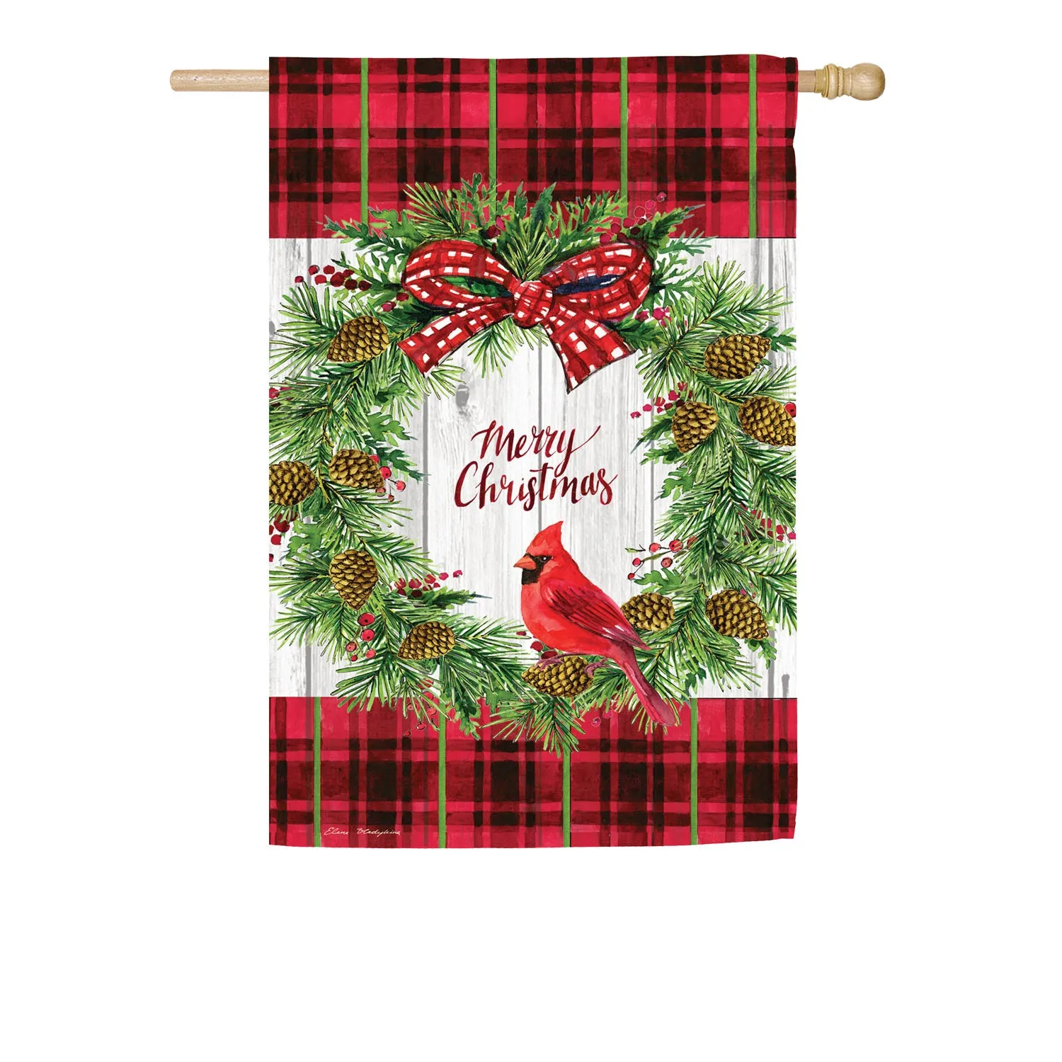 Christmas Cardinal Wreath House Textured Suede Flag,13es9381