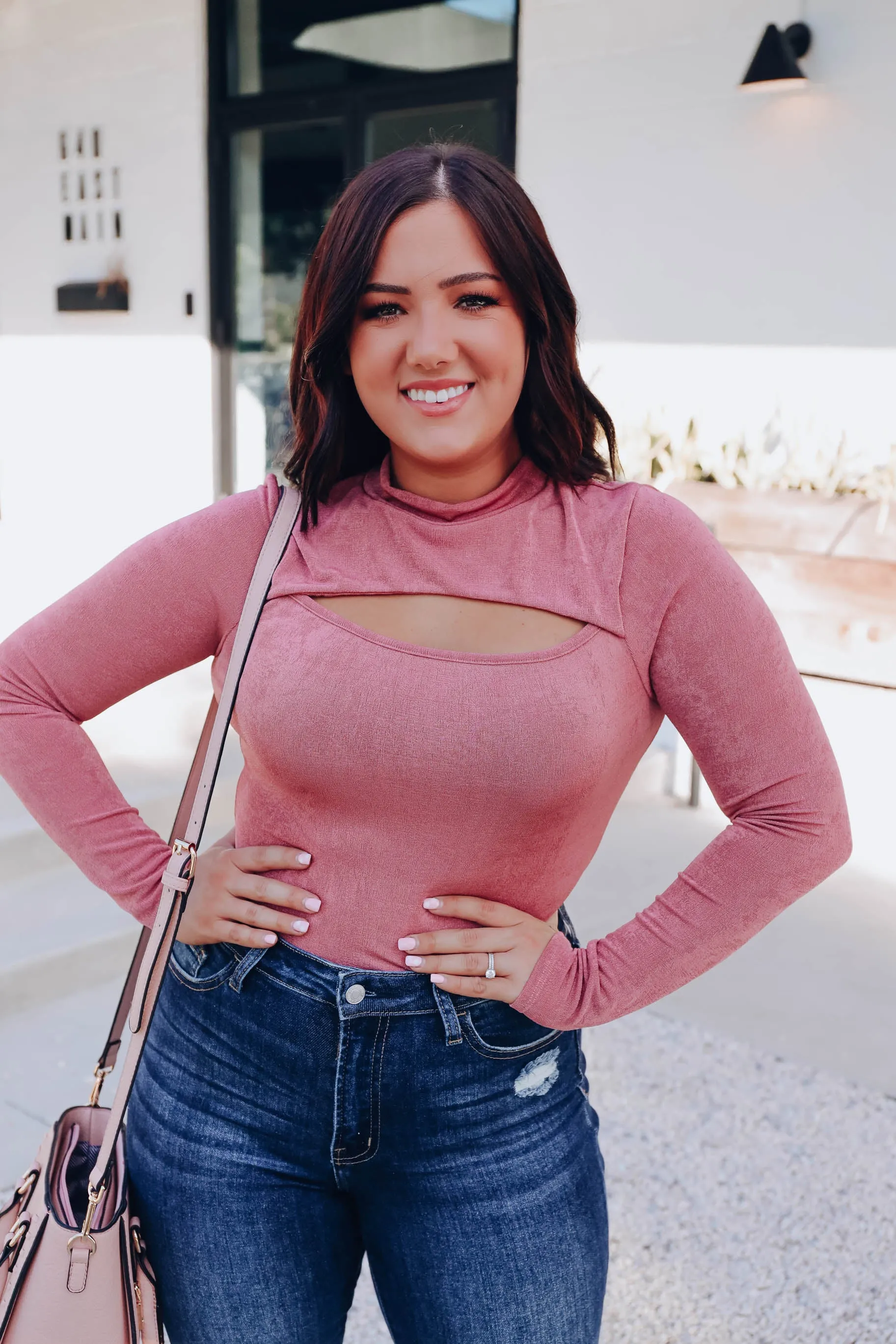 City Sparkle Cut Out Bodysuit - Pink