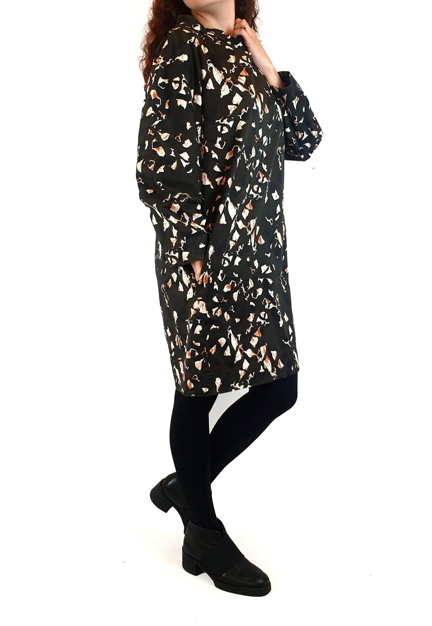 Cos dark green long sleeve dress with unique and pretty print size S (best fits 10)
